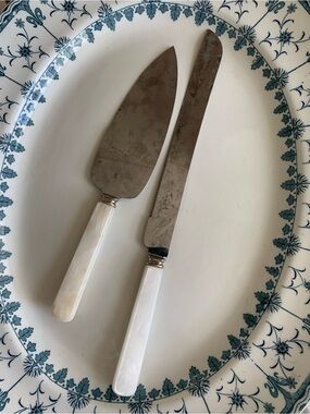 Vintage Ivory Cake Knife and Server Set - stainless steel- Sheffield England 10”